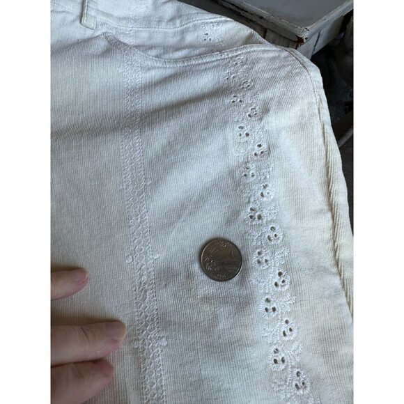 Womyn Pants Women's Thin Corduroy Size 16 Eyelet Cutouts 5 Pocket Cream NEW - Picture 7 of 10
